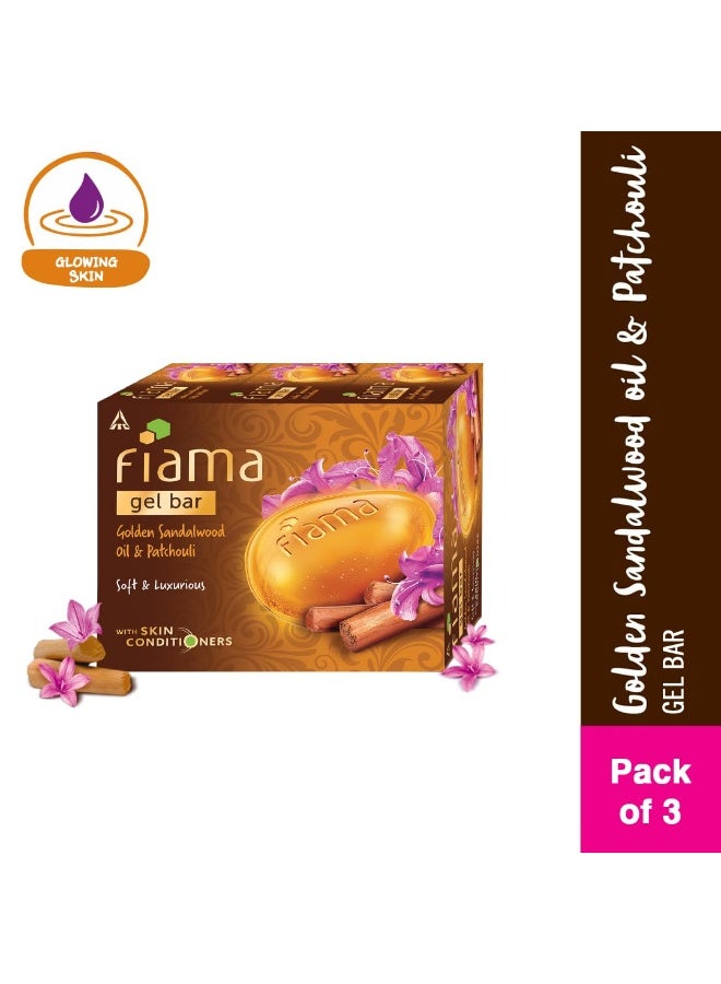 فياما صابون فياما جل للاستحمام بزيت خشب الصندل الذهبي والباتشولي مع مرطبات للبشرة لترطيبها وتنعيمها ومنحها مظهرًا فاخرًا، 375 غرام (125 غرام - عبوة من 3 قطع)، صابون للنساء والرجال، مناسب لجميع أنواع البشرة - Image 2